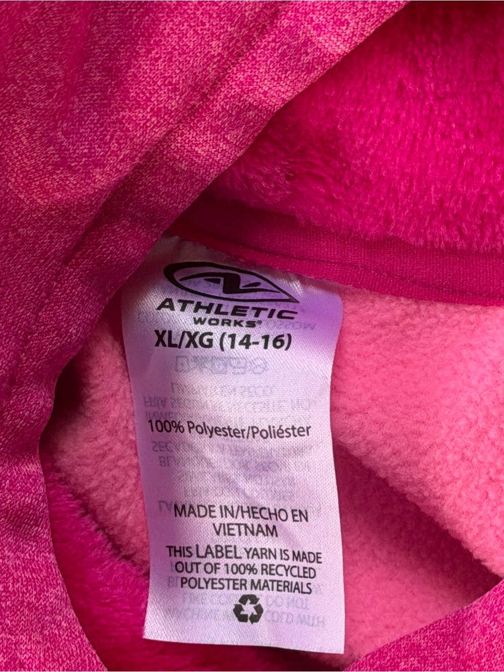 Athletic Works Girls XL 14-16 Pink Fleece Hoodie Thumbhole Pullover Athleisure - Picture 4 of 4